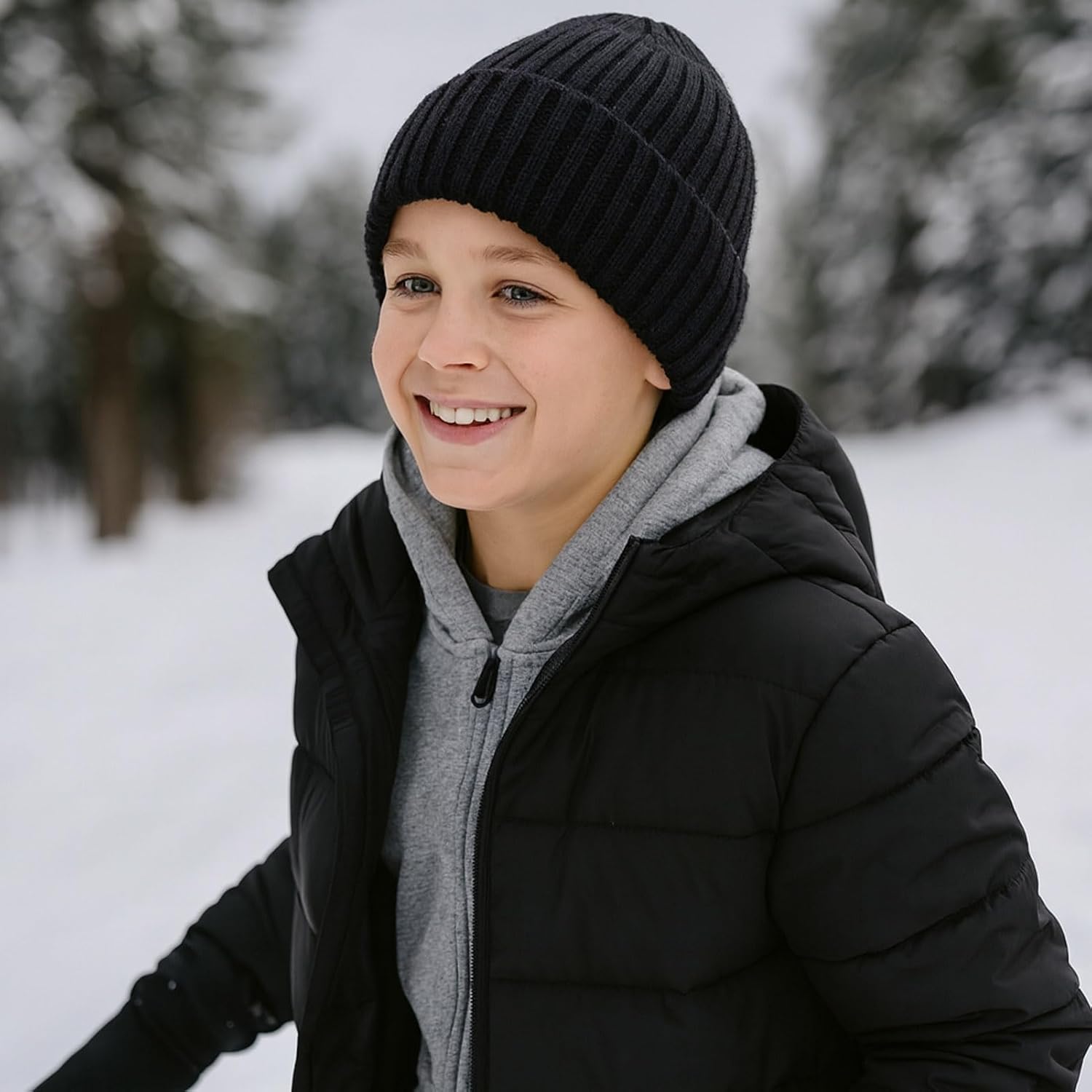 ACTLATI Kids Merino Wool Beanie Hat Winter Boys Girls Ribbed Knit Beanies Caps Unisex Cuffed Skull Caps 7-14 Years - Image 2