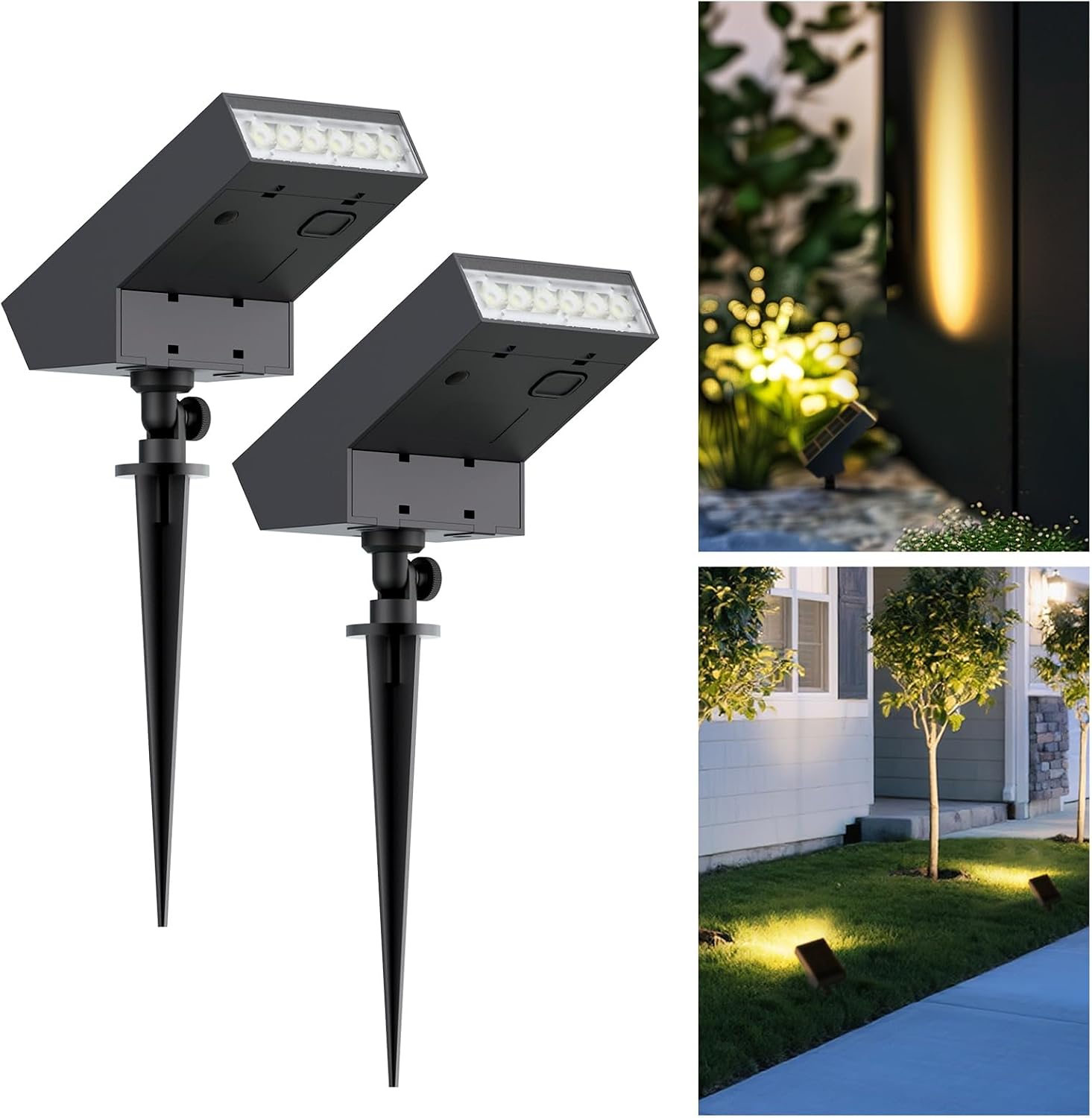 Solar Landscape Lights Outdoor, 3000K Dimmable Solar Pathway Lights, 500LM Solars Spot Light IP65 Waterproof for Walkway Lawn Yard, 2pcs
