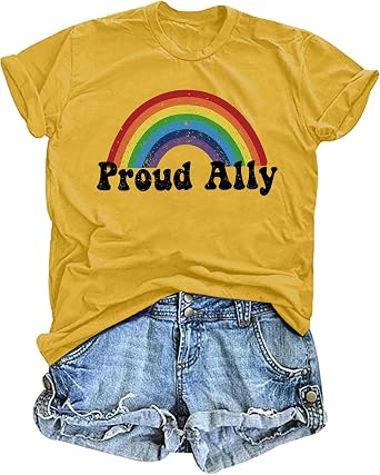 Proud Ally Shirt Women Pride Shirts Rainbow Graphic Tees LGBT Equality Tshirt Casual Holiday Tops