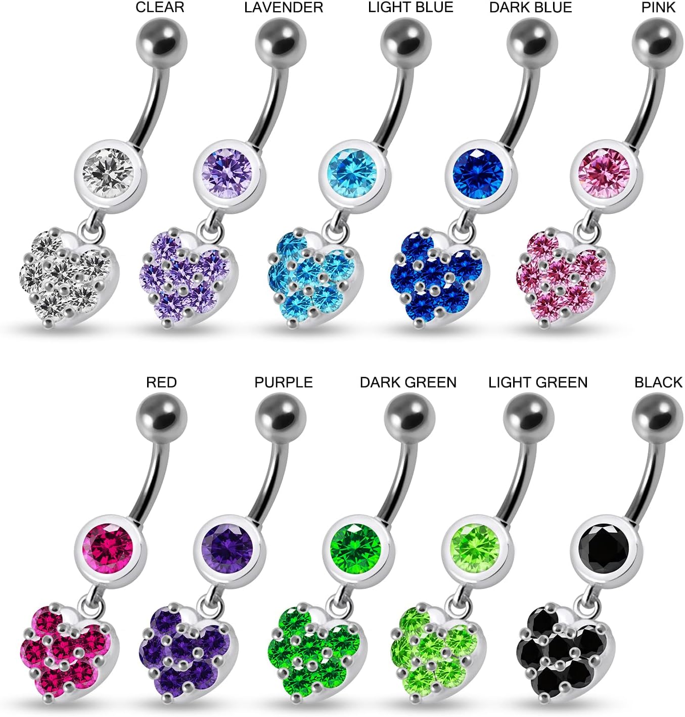 Fancy Heart Dangling Design 925 Sterling Silver with Stainless Steel Belly Ring - Belly Button jewelry - Navel jewelry