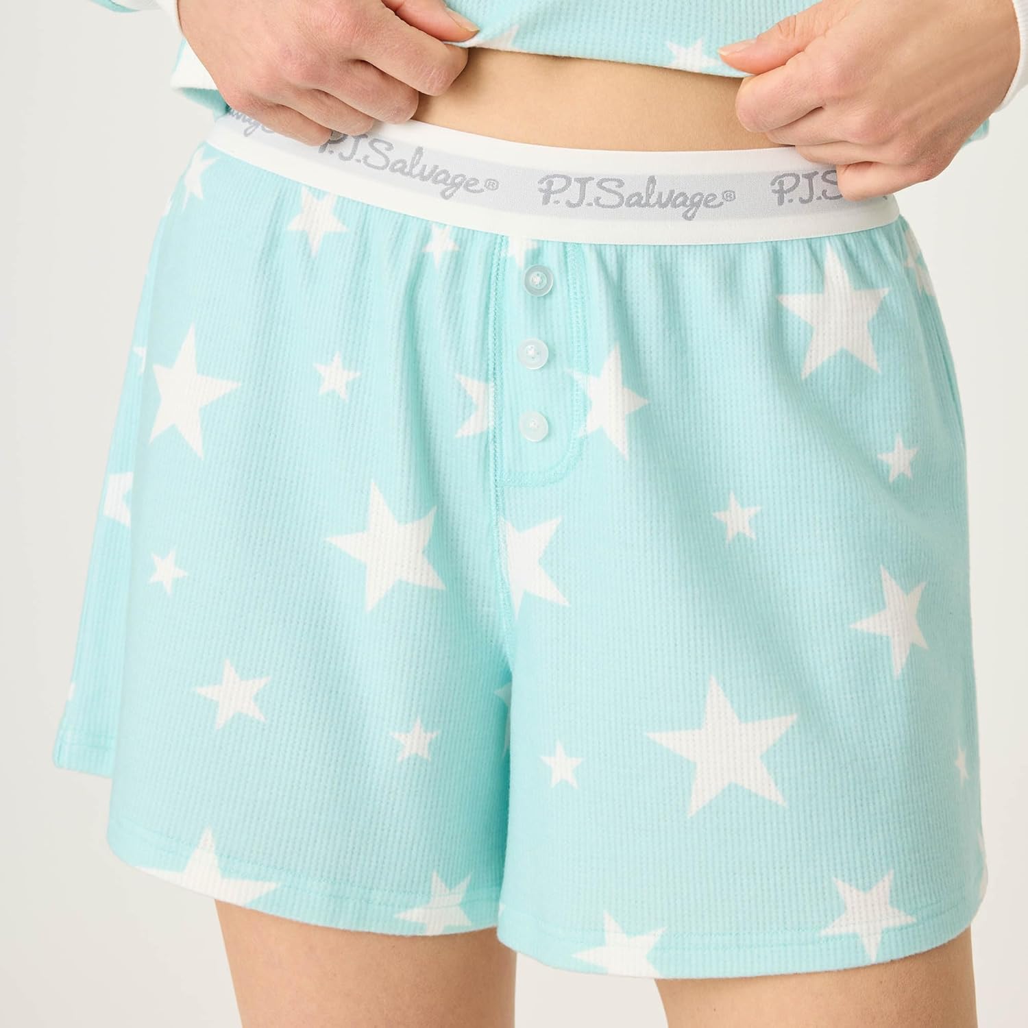 PJ Salvage womens Boyfriend Long-sleeve Top and Boxer Short Bottom 2-piece Pajama Set - Image 5