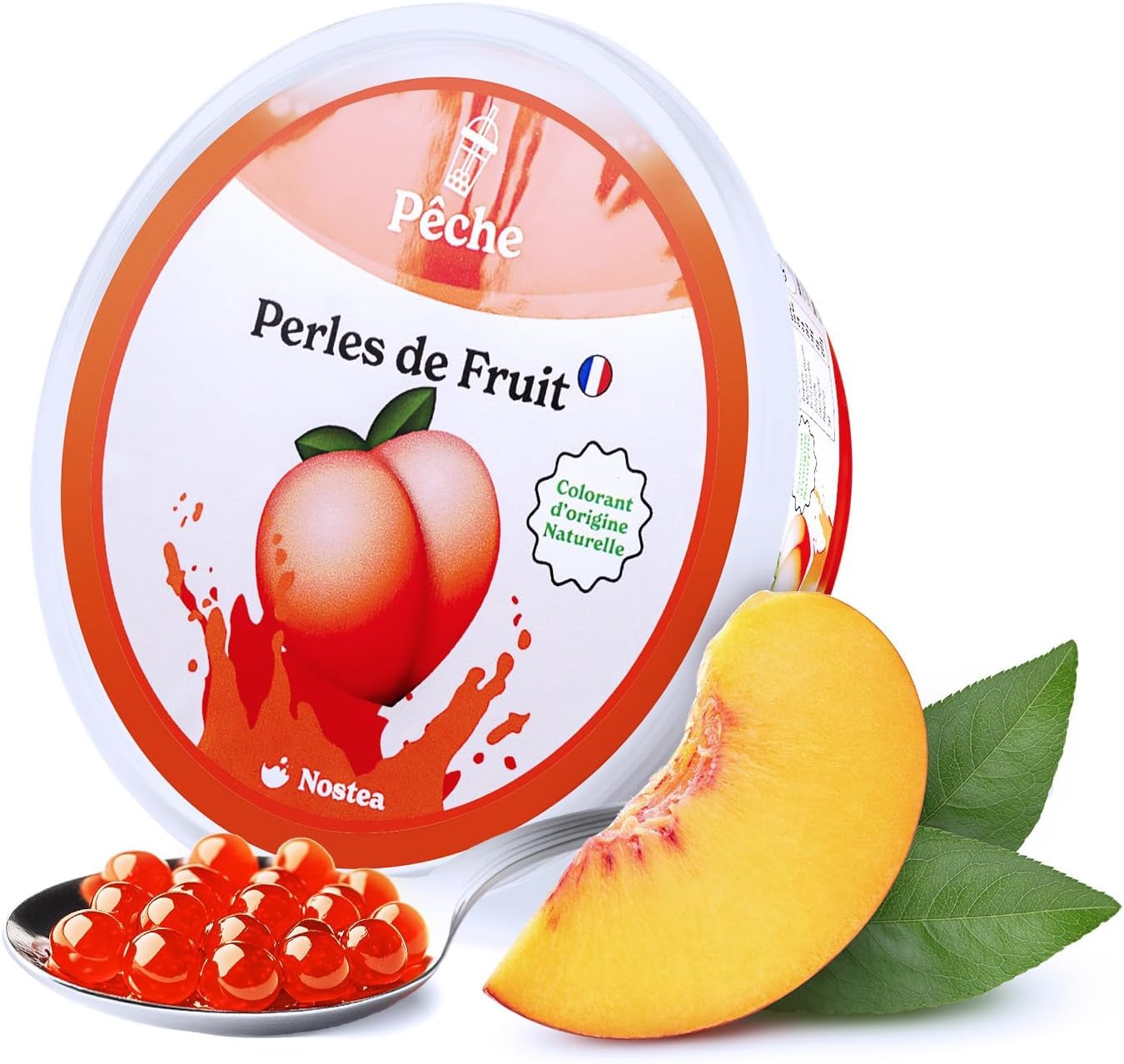 Nostea - Set di 3 vasetti, Perle per Bubble Tea Tropical, Pesca, Fragola – Popping Boba 100% Vegano, Senza Glutine - Perle al Succo di Frutta per Tè, Bevande - Produzione Francese - 3x 450 gr