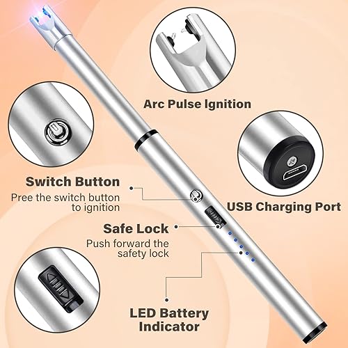 Miniatura 2 de Navpeak Encendedor eléctrico de velas resistente al viento, recargable por USB, sin llama, de cuello largo, para velas, estufa de gas, chimenea,