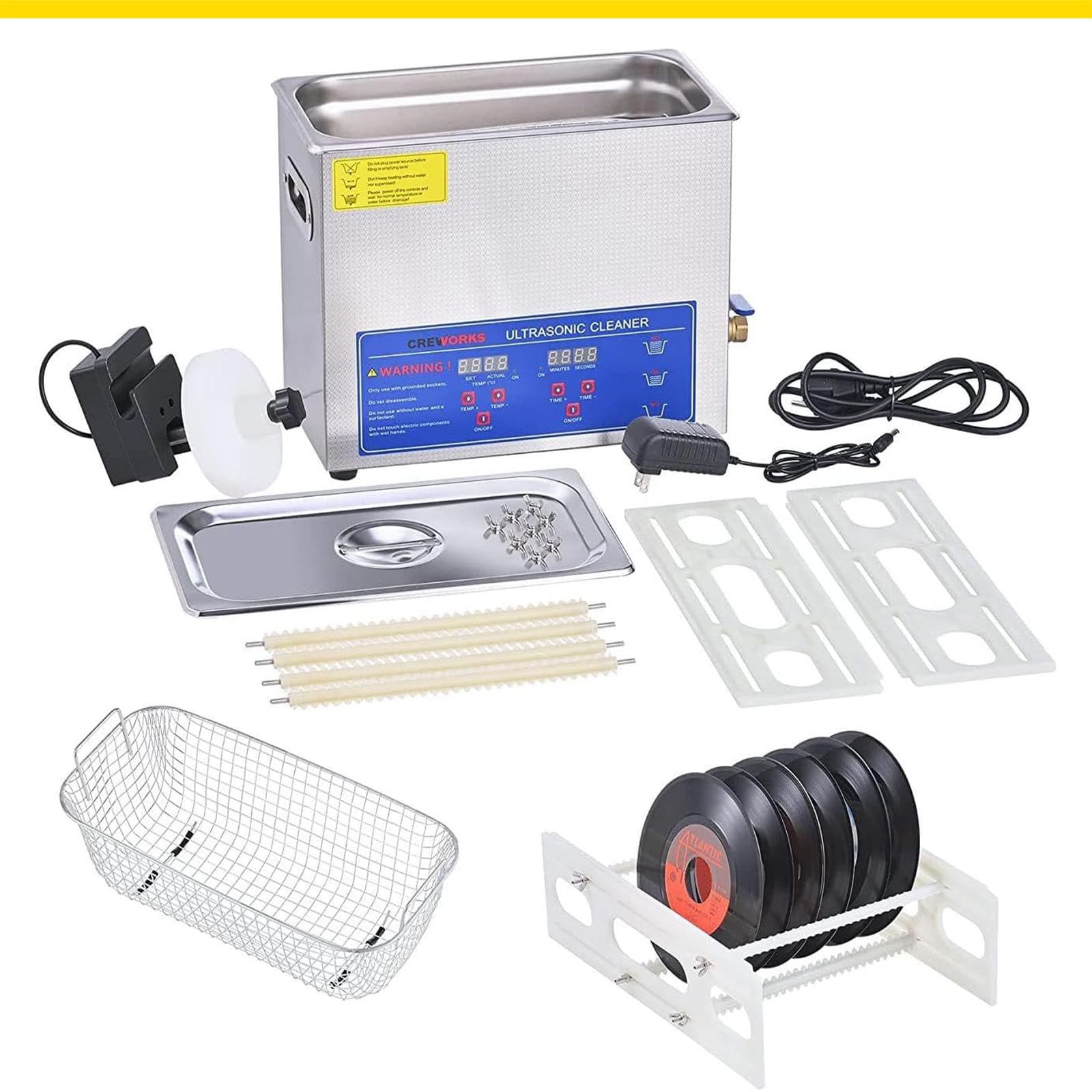 Pulitore a ultrasuoni Commerciale, Macchina da 6,5 l per Dischi in Vinile, Lava da 1 a 4 Dischi contemporaneamente, 40 kHz 180 W, Ideale per Dischi da 7 e 12 Pollici