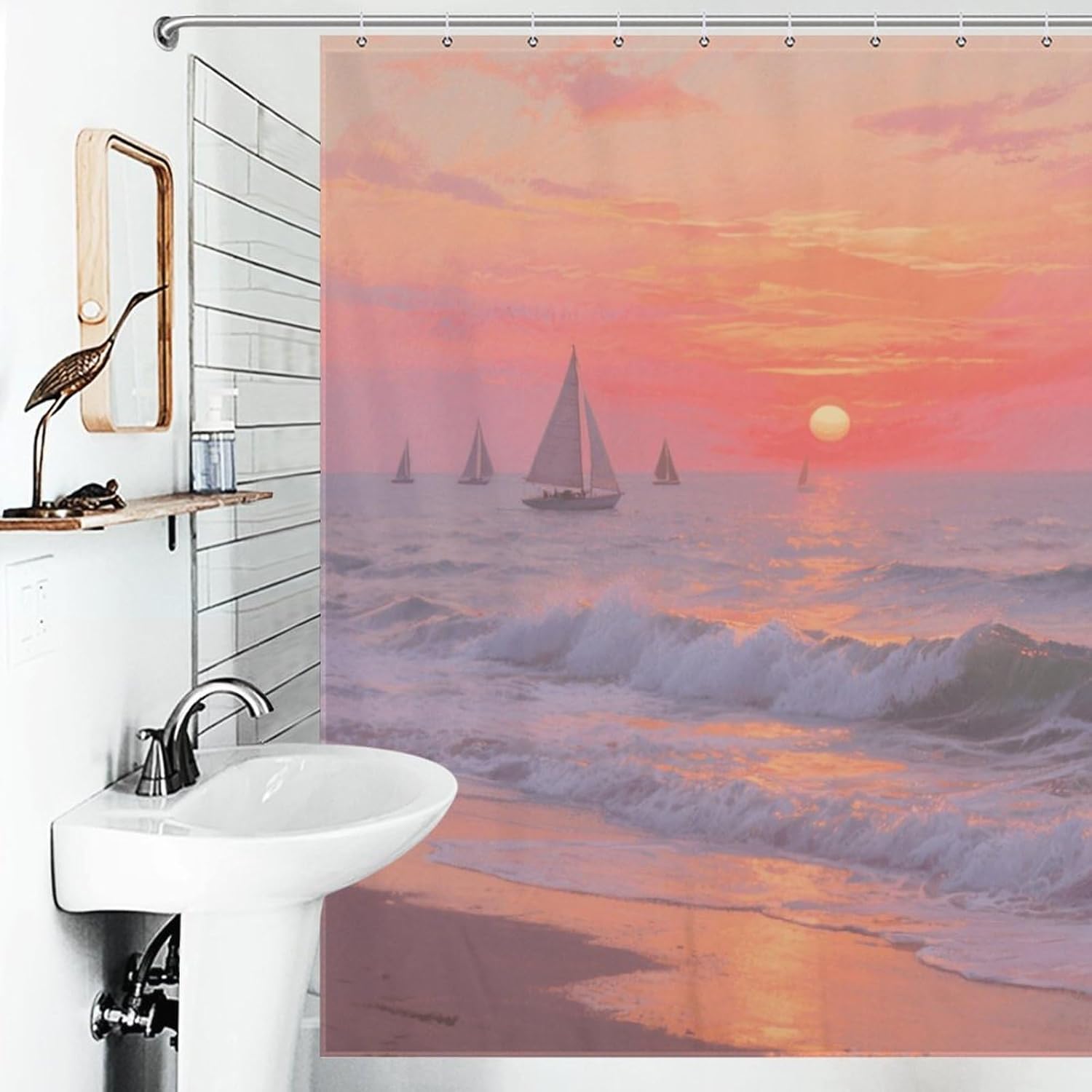 Shower Curtains Fabric Shower Curtain Liner Liner Showers Curtain Sunrise on The Seaside Showers Curtin Opaque for Privacy Protection Water Splash Protection High Aesthetics
