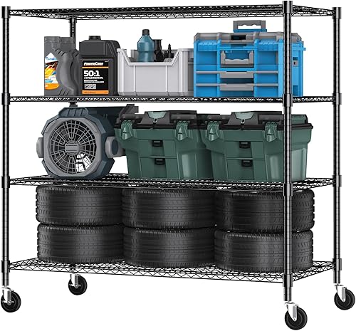 Miniatura 21 de Himimi Estantería de almacenamiento de alambre de acero resistente de 5 niveles, estantes de almacenamiento de metal ajustables con ruedas, estante