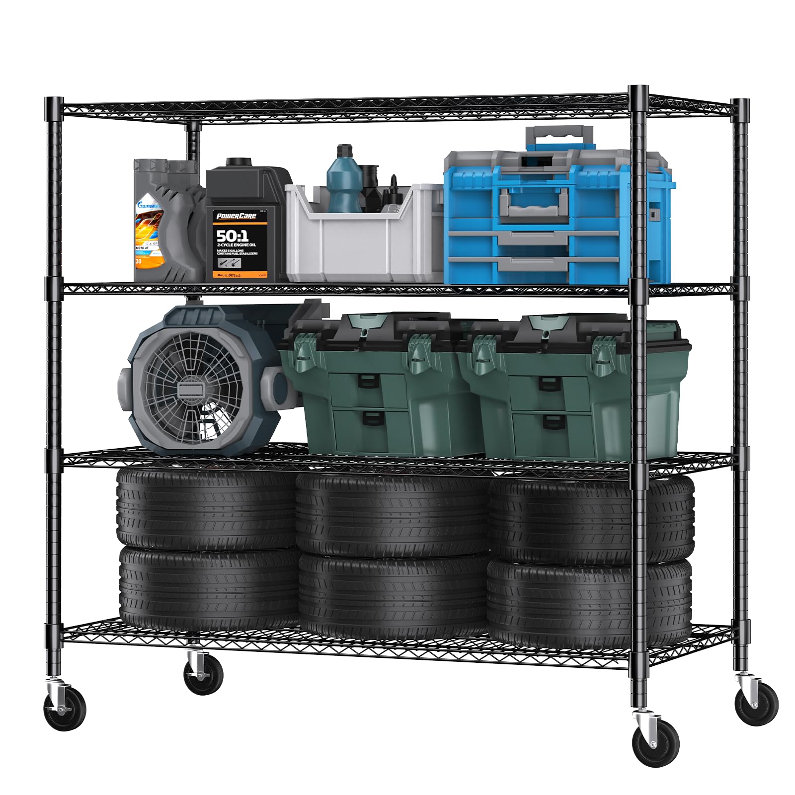 Himimi 4 Tier Wire Shelving with Wheels Heavy Duty Height Adjustable Metal Shelves for Storage, Commercial Grade Steel Utility Wire Rack for Kitchen Garage Pantry Organization-24×48×72, Black