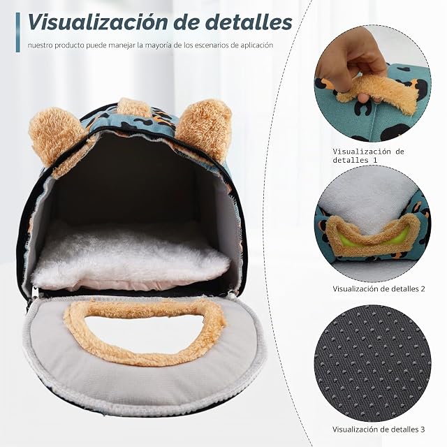 Foto 4 de 8 de Cueva para Cobayas y Conejos - Cama Lavable con Cojín Extraíble para Hurón, Chinchilla, Erizo (Azul)