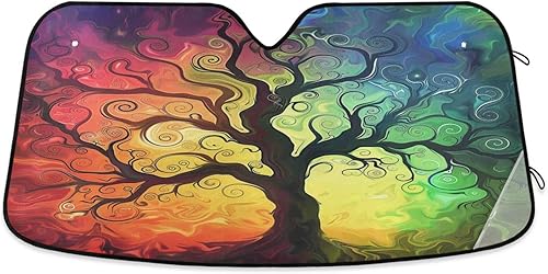 Rainbow Tree of Life Car Windshield Sun Shade Art Sunshades Reflective Block UV Rays Protector Keep Your Vehicle Cool Visor Cover Foldable for Car Truck SUV M