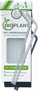 100 Pack - BIOPLANT Plant-based Corn 100% Biodegradable Straws. Plasticless Flexible Bendy Straws. Plastic-Free disposable straws. Eco-Friendly alternative to Plastic Straws & Not Soggy like Paper Straws.
