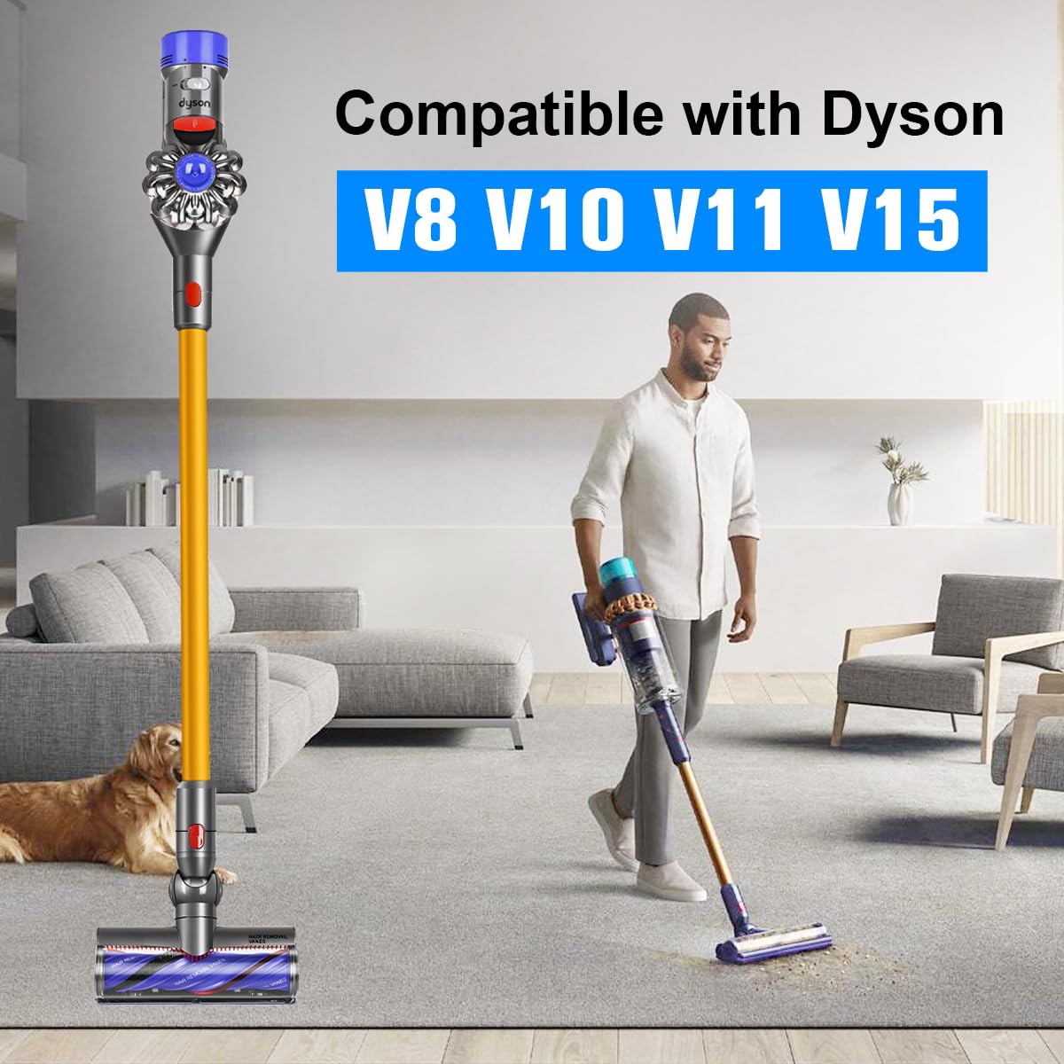 Motorbar Podłogowa szczotka kompatybilna z odkurzaczami Dyson V8 V10 V11 V15, szczotka przeciwzwijająca, dobrze nadaje się do gładkich twardych podłóg i dywanów