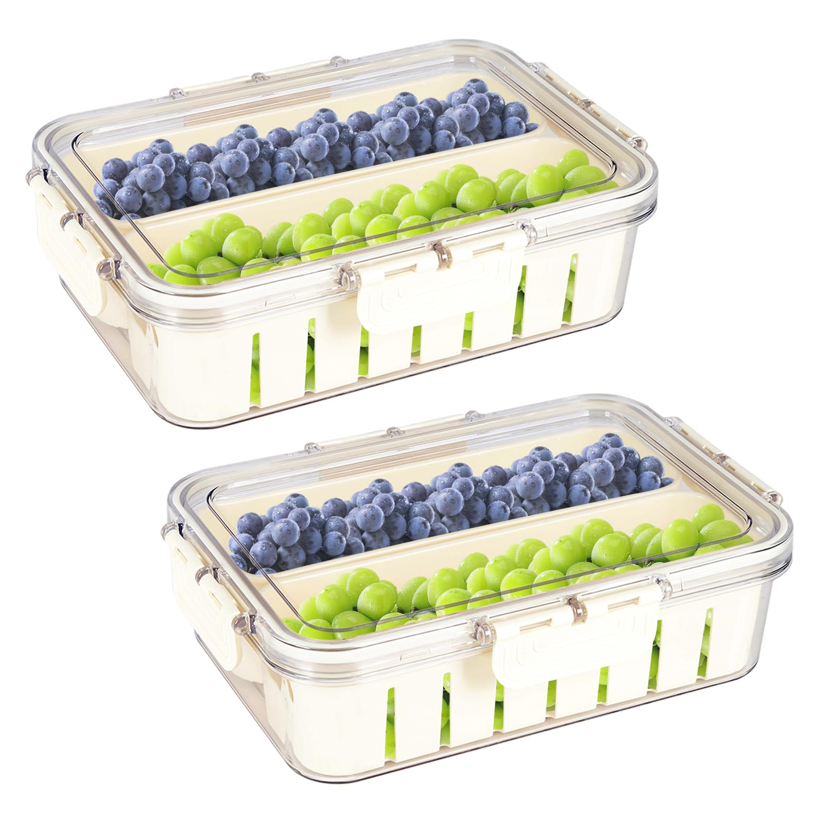 Gzsekken Fresh Food Storage Containers with Lids Airtight,2 Pack Fridge Food Storage Containers Food Fresh Box with 2 Removable Colander for Fruit Salad Vegetables BPA Free Clear Sealed Keeper โ image 1