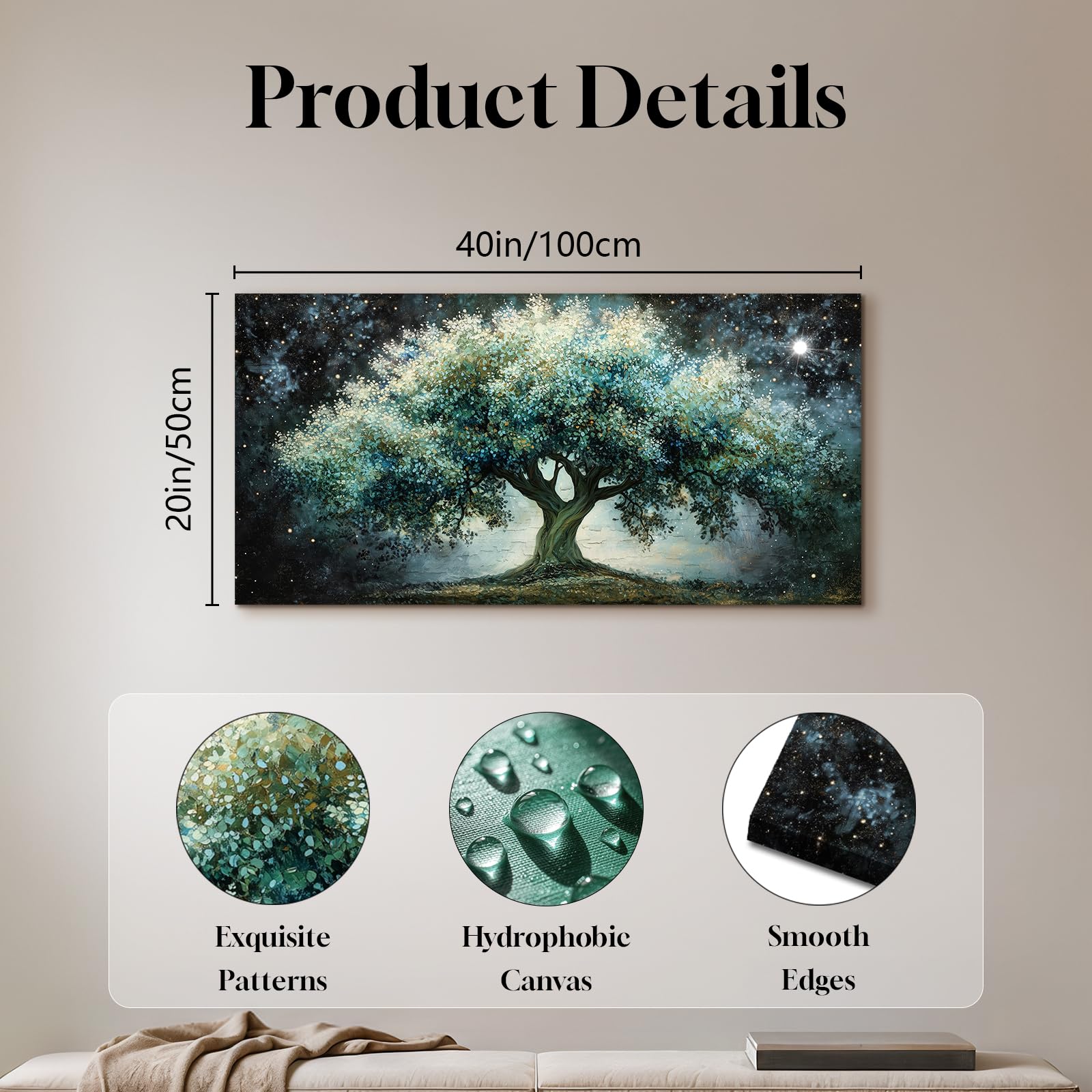 JHHUAMO Moderne Baum des Lebens Leinwand Bilder Wohnzimmer 50x100 cm | Lebensbaum Bild, Hochauflösender Druck, Stabiler Rahmen, Einfaches Aufhängen, Vielseitig Einsetzbar