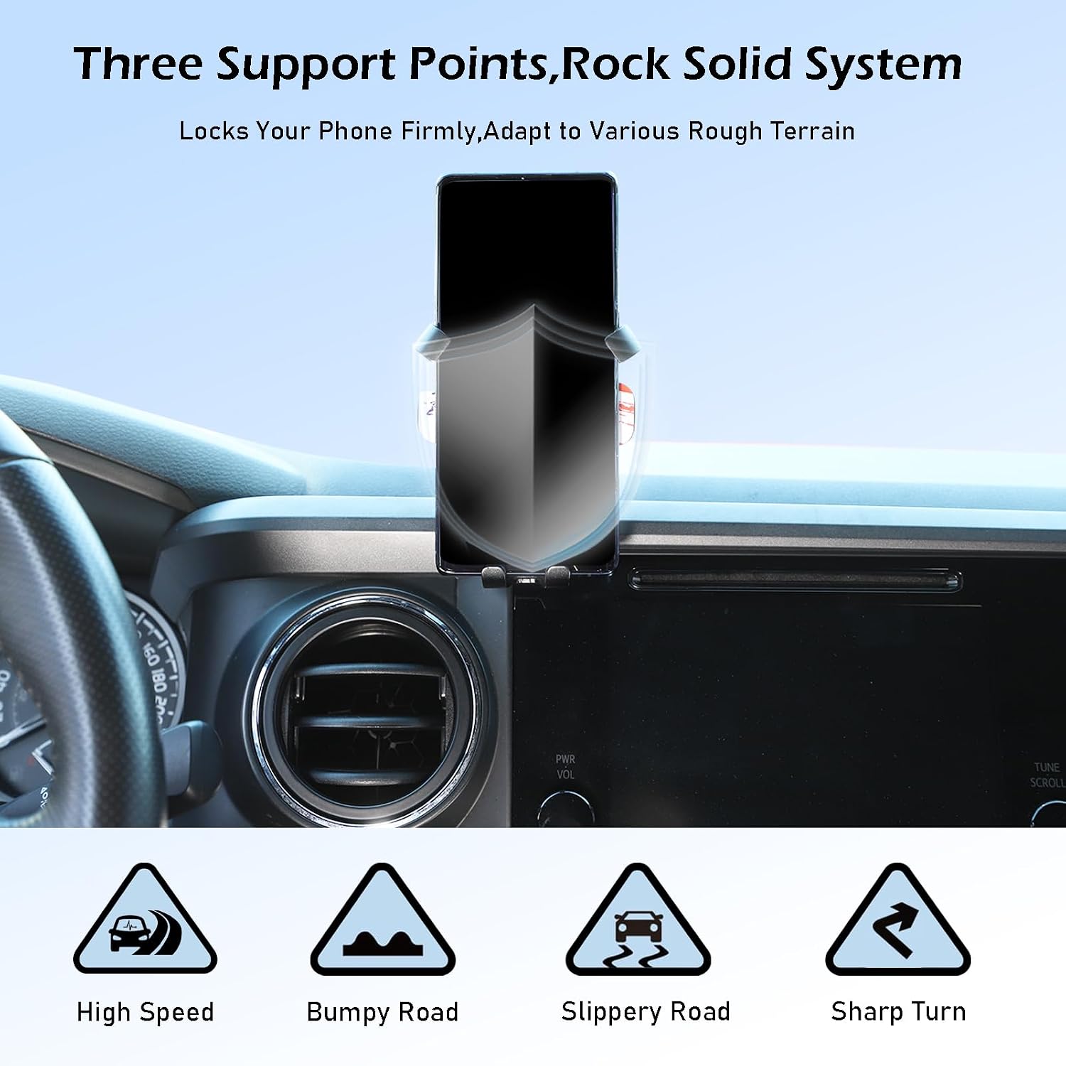 Car Phone Mount Fit for Tacoma 2016-2022,Phone Mount for Car Vent,Dashboard Hands Free Car Phone Holder Mount,Retractable Straight Phone Stand,Black (US Flage Style)