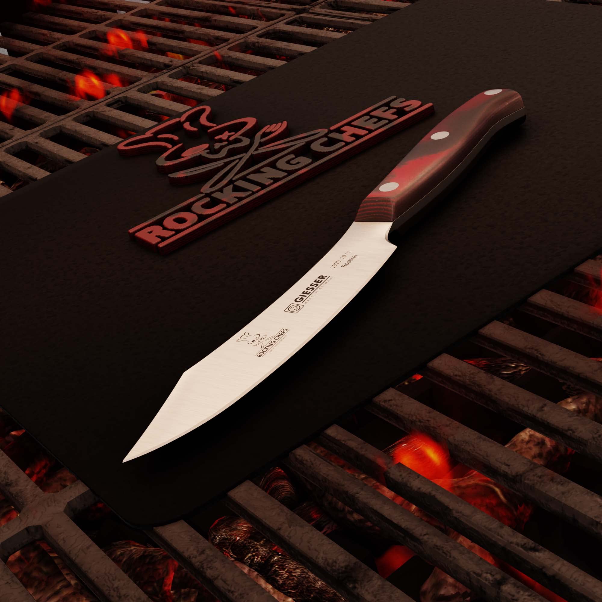 Giesser seit 1776 - Made in Germany - Spickmesser 10 cm Rocking Chefs, PremiumCut Office No 1, Officemesser, Micarta, rot, genietet, rostfrei, deutsches Grillmesser scharf