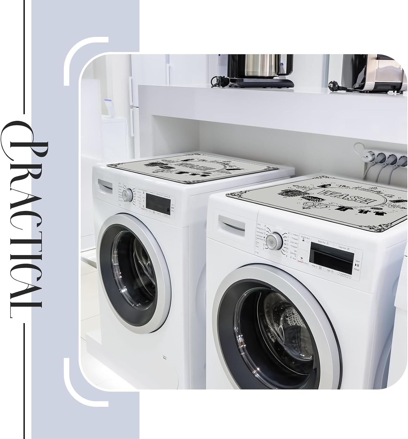 Teenyyou 2 Pcs Washer and Dryer Covers Top Protector Mat Non Slip Washing Machine Dustproof Quick Drying Protective Dust Cover Pad for Laundry Room Kitchen(26 x 26 Inch,Elegant Frame Gray)