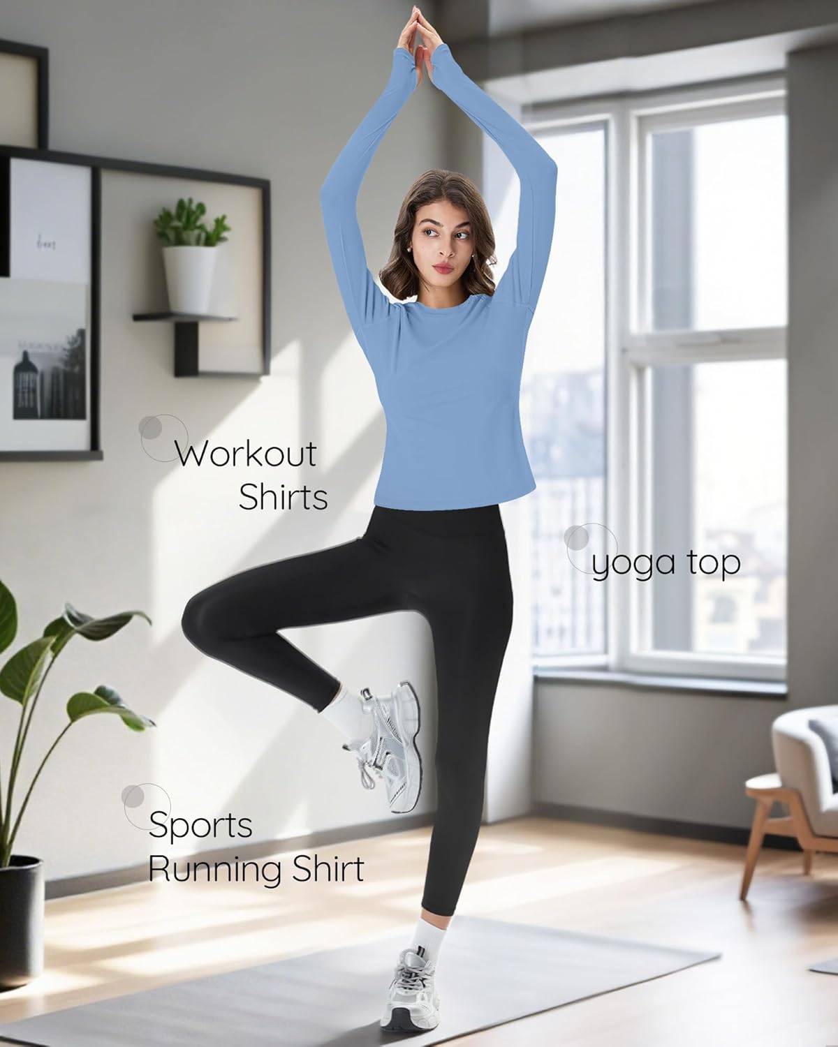 4 Pack Women's Seamless Workout Shirts Long Sleeve Yoga Athletic Top Thumb Holes Raglan Crewneck Sports Running Tee - Image 6