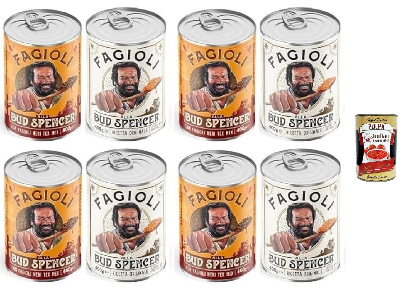 Fagioli alla Bud Spencer Testpaket Tex Mex und Borlotti, Bud Power- Bud-Spencer-Tex Mex Bohnen fertig zum Probieren 8 x 400gr + Italian Gourmet polpa 400g