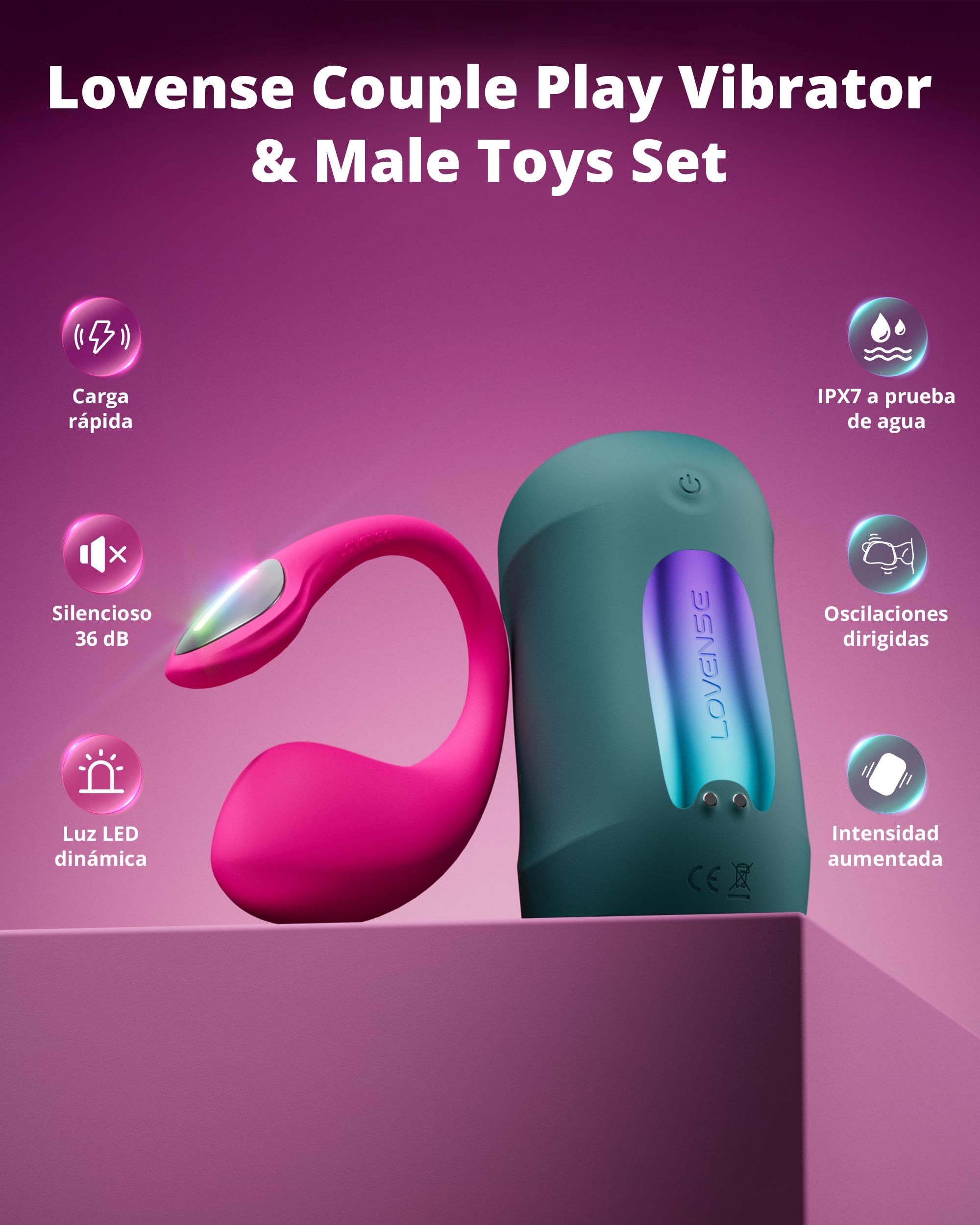 LOVENSE Lover Set Juguetes Sexuales para Parejas, Kit Vibrador App – Lush 4 Vibrador de Punto G Wearable, Gush 2 Masturbador Masculino y Accesorios, Set BDSM, Regalo para hombres, mujeres y parejas
