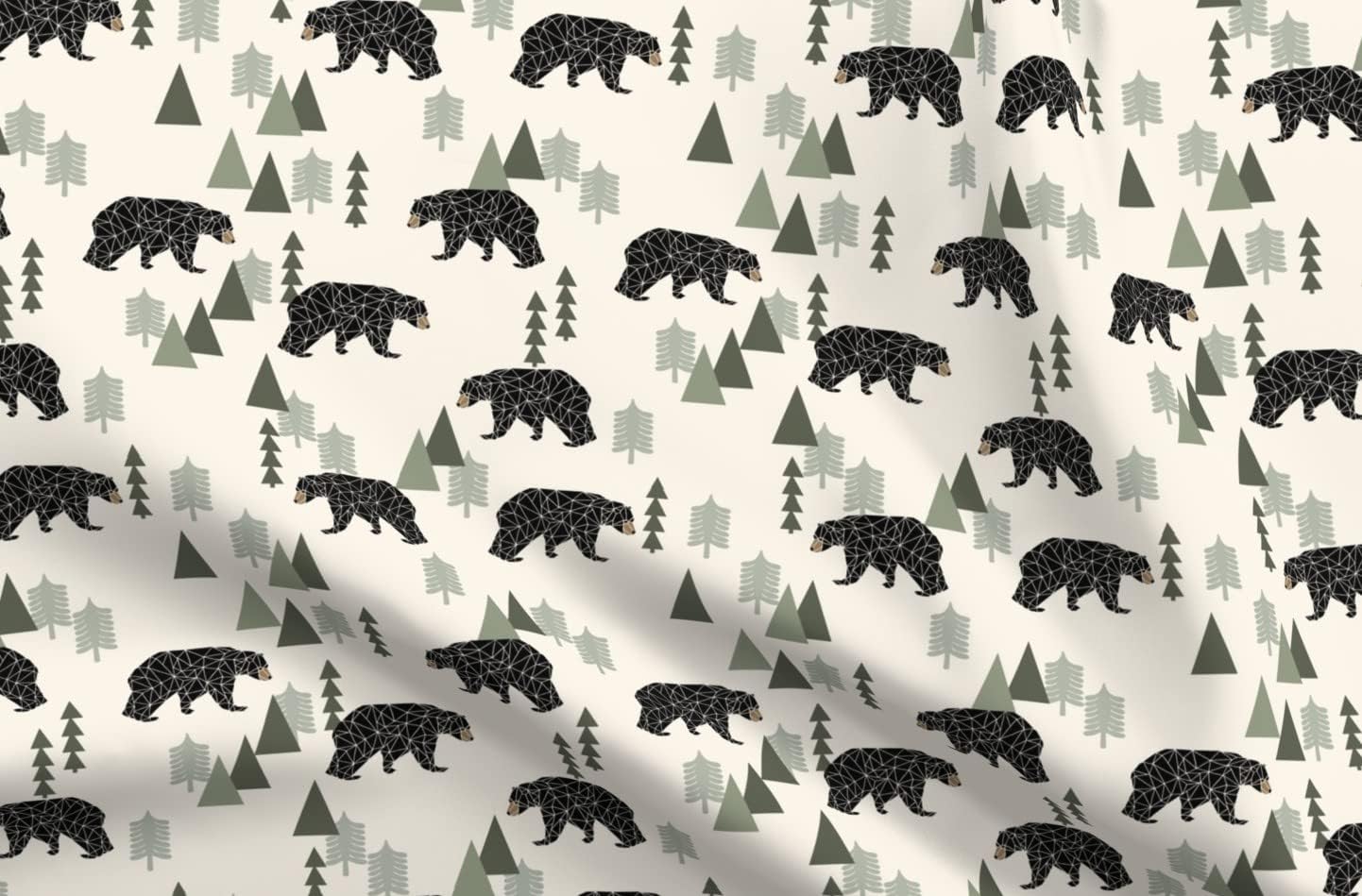 Spoonflower Fabric - Forest Bear Cream Green Neutral Nursery Boys Mountain Woodland Printed on Upholstery Velvet Fabric Fat Quarter - Upholstery Home Decor Bottomweight Apparel