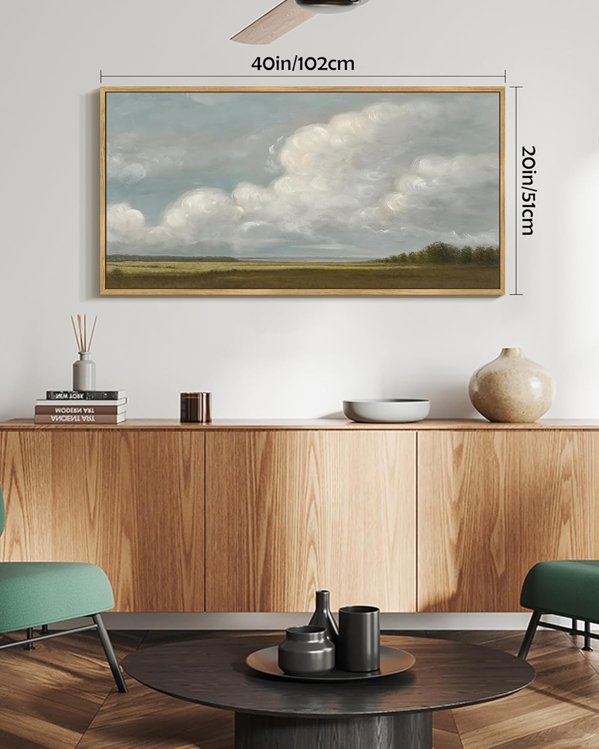 SHENIFY Vintage Framed Wall Art Grassland Meadow Landscape Scenery Rustic Home Decor Retro Decorations for Farmhouse Bedroom Living Room Ready to Hang Wall Artwork - 20x40in Natural Framed