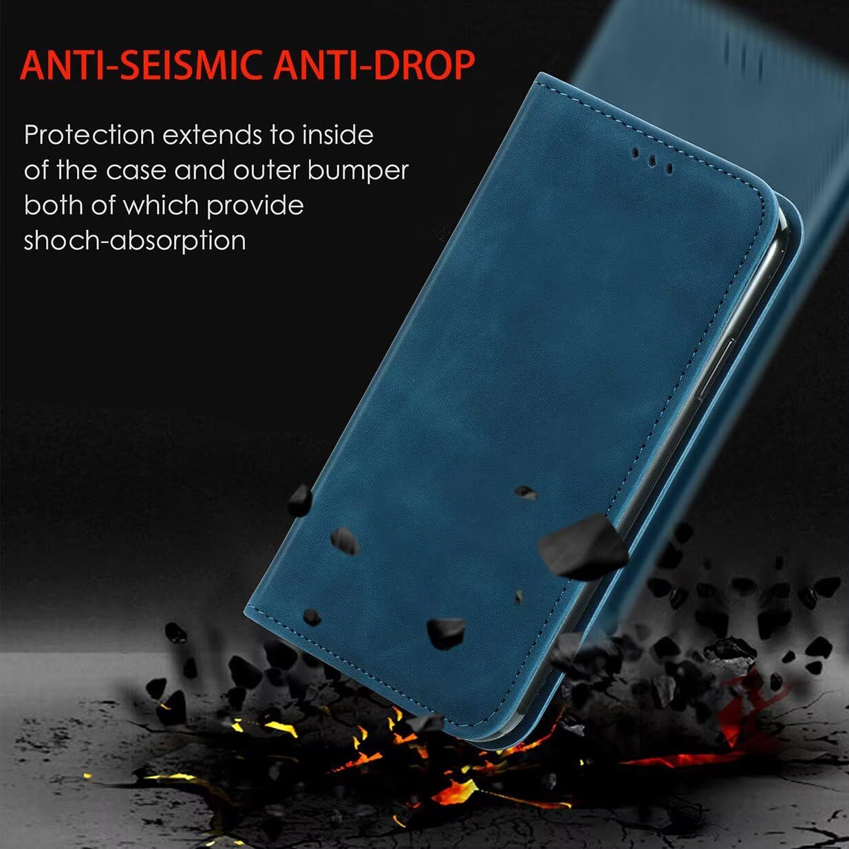 UPLAI Skórzany pokrowiec do Motorola Moto G86 Power, odporny na wstrząsy magnetyczny arkusz etui z przegródkami na karty, premia PU w dotyku jedwabisty portfel Case. Niebieski