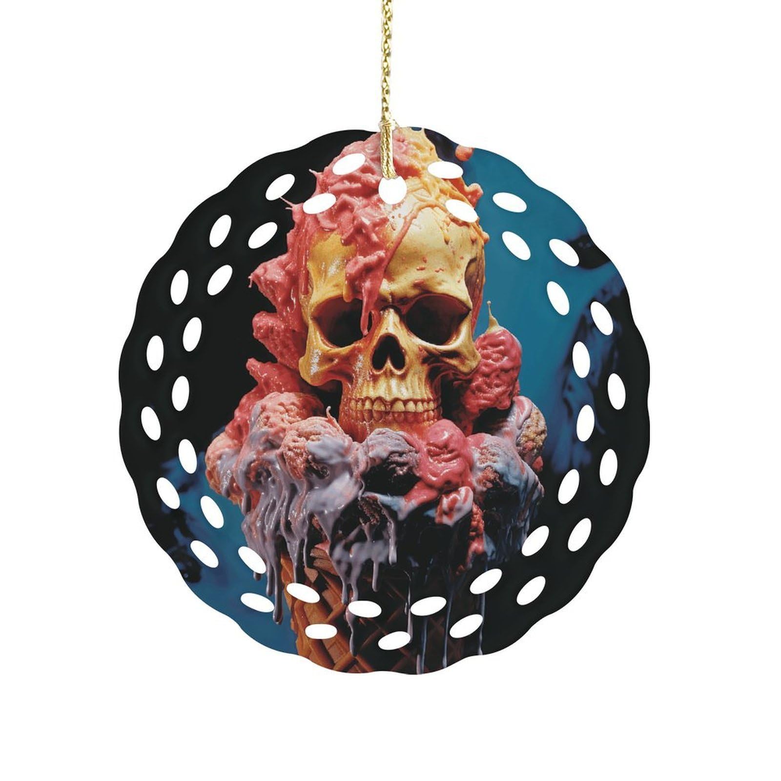 Fodpand Women's Style Egg Rolls And Skulls Ceramic Ornament For Home Decor 3.2" Round Tree Decoration Christmas Ornaments For Men Double-Sided Design