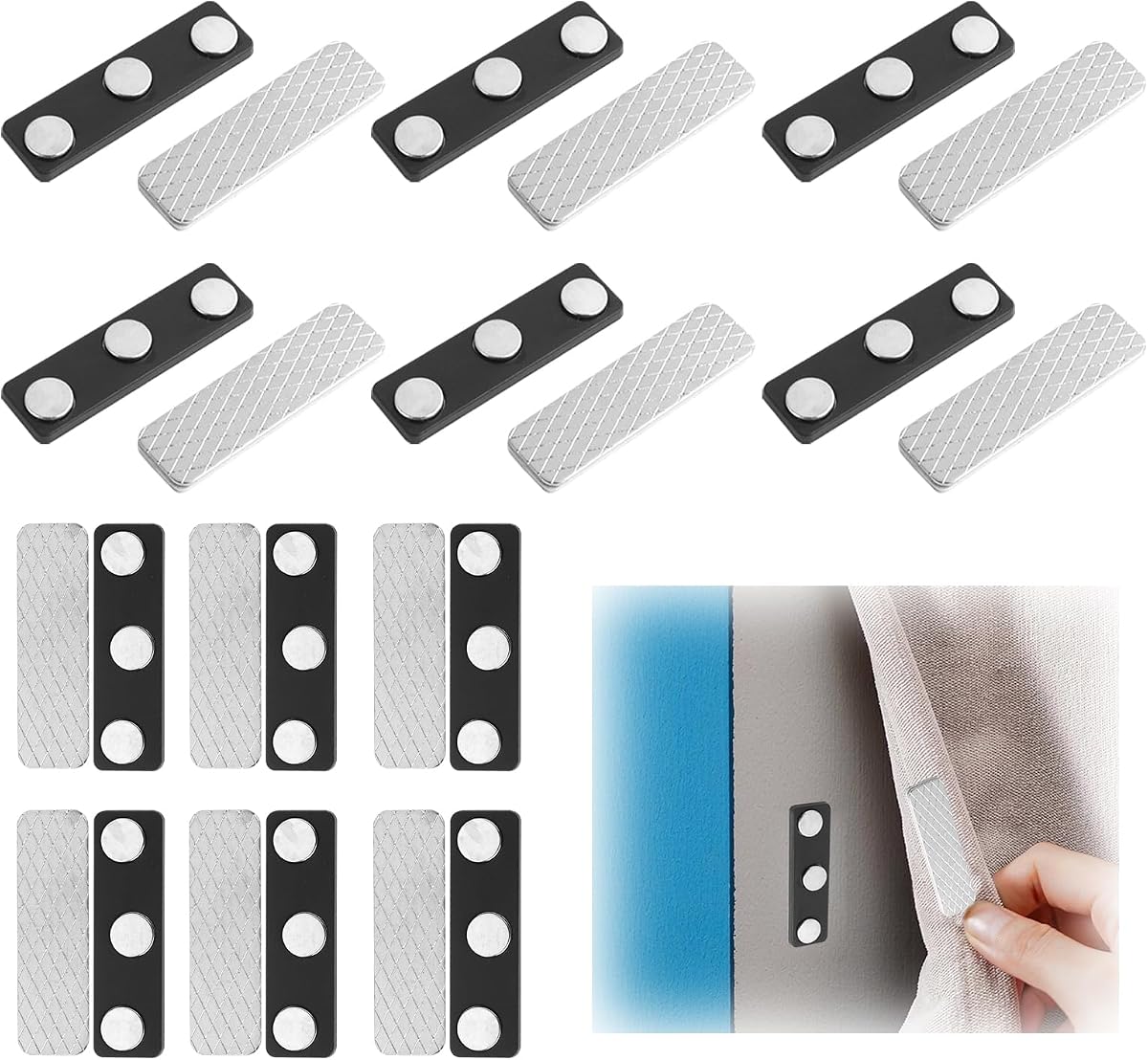 Aimants de Rideau Magnétique, 12 Paires Stores de Fenêtre Aimants pour Rideaux avec Adhésif Clips Magnétiques pour Rideaux pour Fenêtre, Stores, Maison, Bureau, Chambre à Coucher