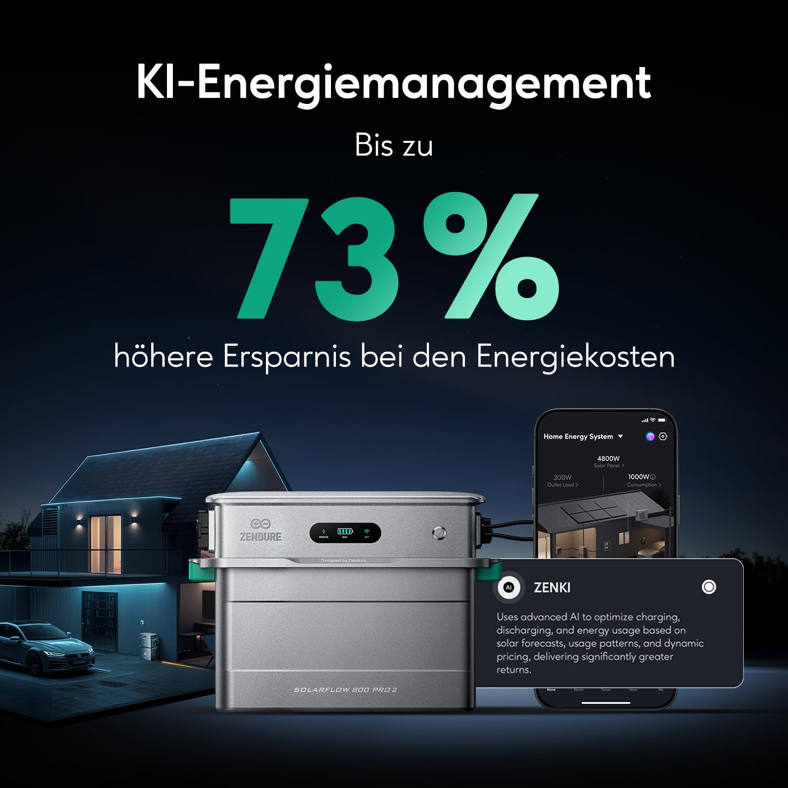 Zendure SF800 Pro 2 Balkonkraftwerk mit Speicher, Solarspeicher für Balkonkraftwerk 800W AC Ausgang mit 1,92kWh LiFePO4 Akku, Erweiterbar auf 11,52kWh, Plug & Play, IP65, KI-Energie Management System