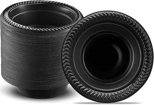 Cuisine Black Plastic Bowls - 12oz. Pack of 100 Durable & Microwave Safe Disposable Plastic Bowls, Perfect Party Soup Bowls Disposable - Perfect Black Bowls for Parties, Weddings, And Everyday Use