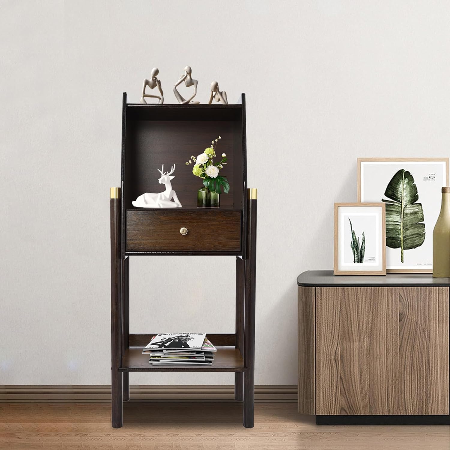 3-Shelf Display Wood Bookcase with Drawers, Freestanding Display Storage Shelf, 35.8 in Tall Book Case Wooden 3 Shelf Bookcase for Home Office, Living Room, Bedroom(15 * 10.2 * 35.8 in)