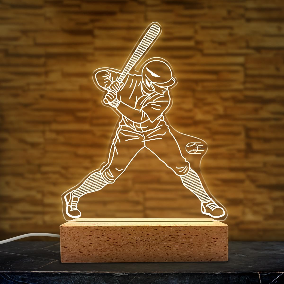 SANDJEST Baseball Night Light Baseball Lover Illusion Lamps Desk Home Decoration Lamp