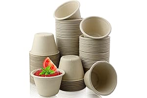 100 Pack Natural Bagasse Fiber Small Disposable Bowls