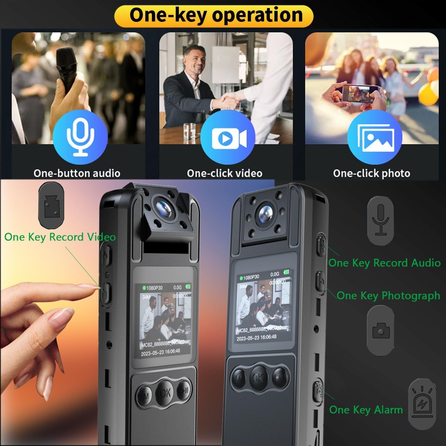 Cámara corporal de policía HD de 1080P, 32 GB, grabación de video, audio, imagen LCD de 1.3 pulgadas, visión nocturna infrarroja, batería de 1600 mAh, impermeable, ligera, para registro de