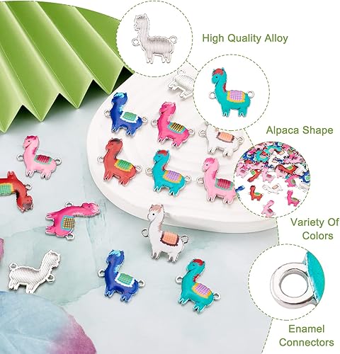 Miniatura 2 de FASHEWELRY 100 dijes de aleación de esmalte de llama, dijes de eslabones de animales de metal, dijes de alpaca, colgantes para bricolaje, collares,