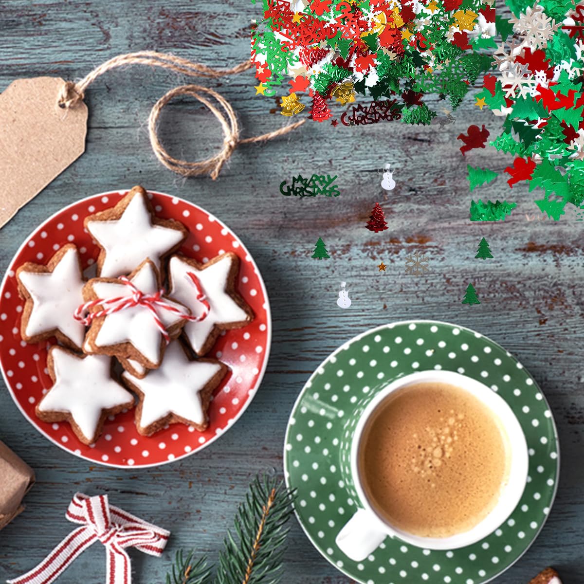 Coriandoli natalizi glitterati rosso verde bianco fiocco di neve Babbo Natale Buon Natale forma tavolo spargere coriandoli paillettes per feste di Natale artigianato fai da te spruzzini coriandoli