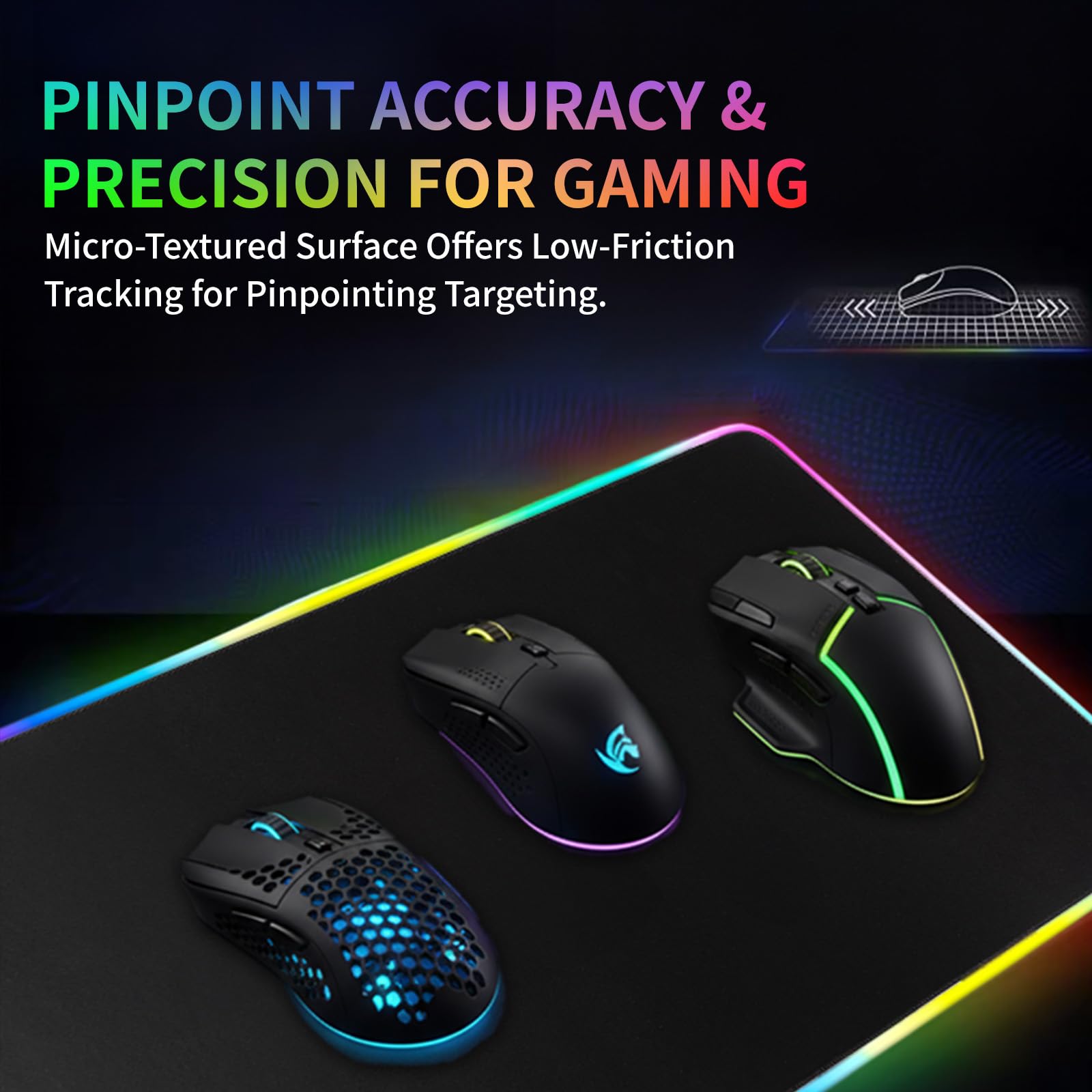 Tappetino per mouse da gioco RGB, 14 modalità di illuminazione, morbido tappetino per mouse esteso a LED, base in gomma antiscivolo, tappetino per mouse grande per tastiera del computer