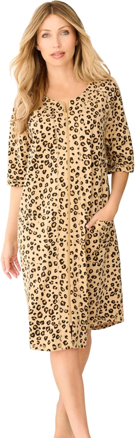 Women's Plus Size Zip-Front French Terry Robe Togo Ubuy