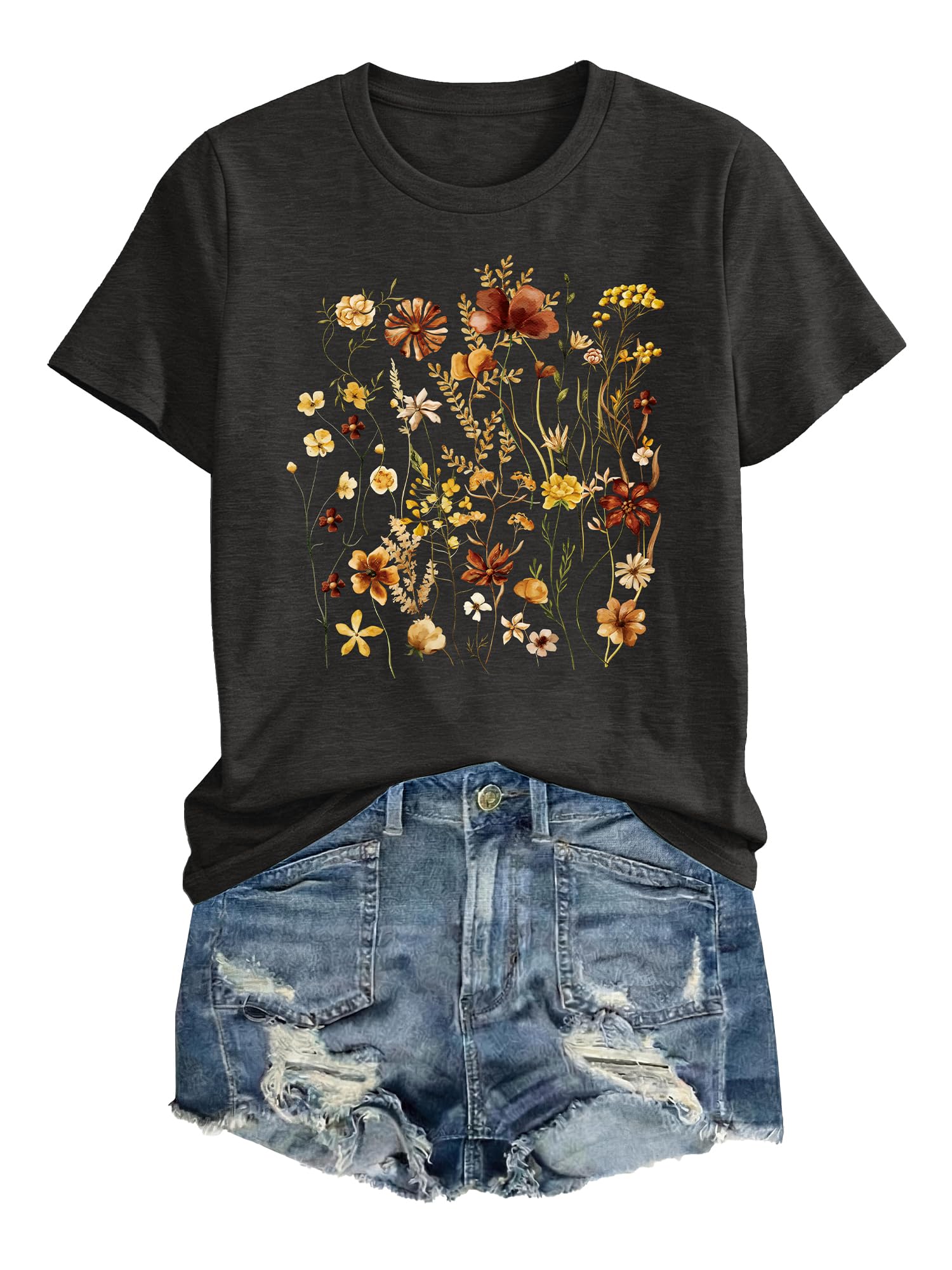 Anbech Women Dandelion Print T Shirts Summer Short Sleeve Graphic Tees | Cute Dandelion Paw Print Tshirt Casual Crewneck Loose Fit Flower T-shirts Teen Girls Colorful Comfy and Soft Daily Wear