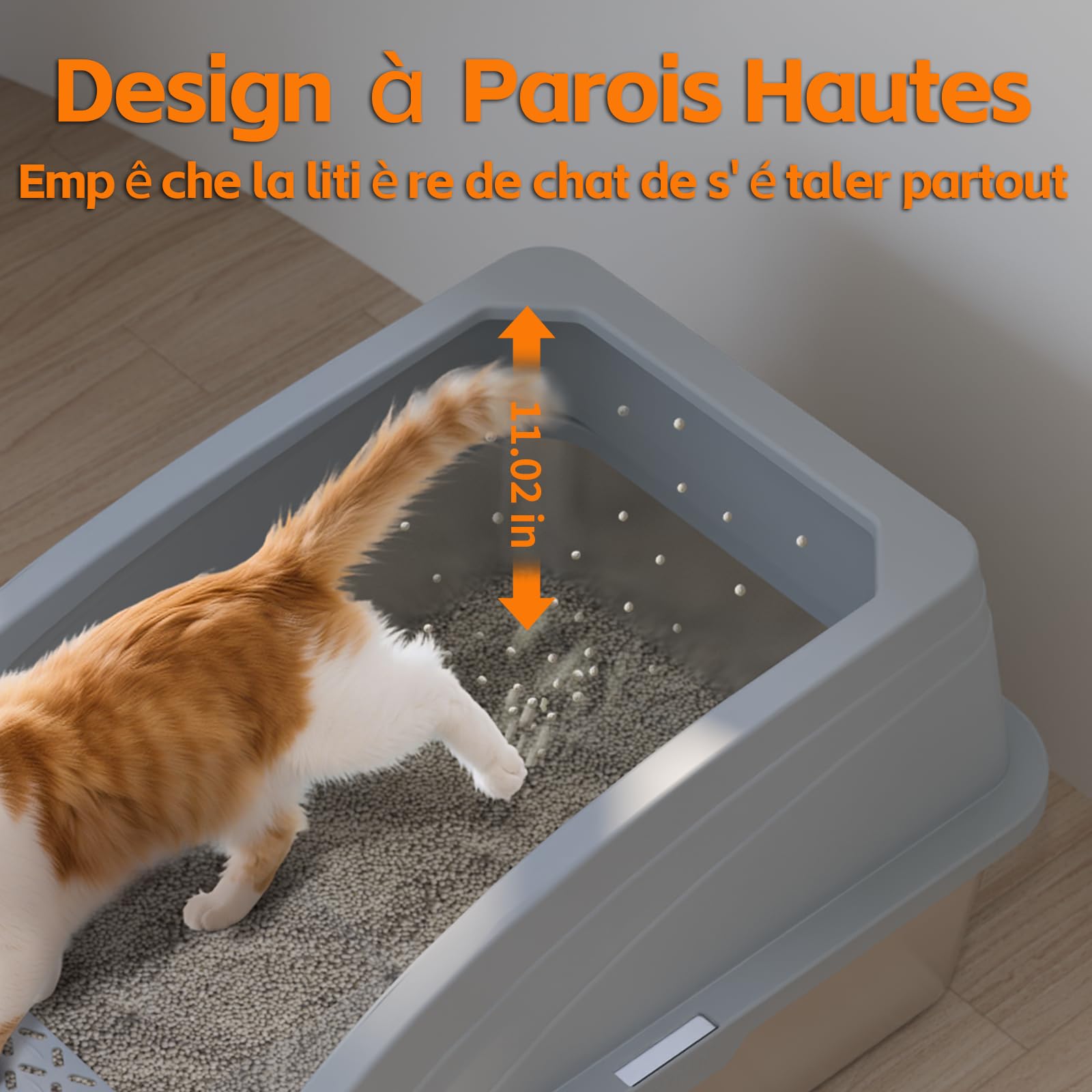 Bac à litière en Acier Inoxydable, Grand bac à litière en Acier Inoxydable avec Pelle, Facile à Nettoyer (Gris)