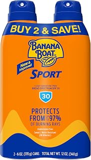 Banana Boat Sport Ultra SPF 30 Sunscreen Spray Twin Pack - Water & Sweat Resistant 80 Min, Oxybenzone-Free, Non-Greasy 6oz Each