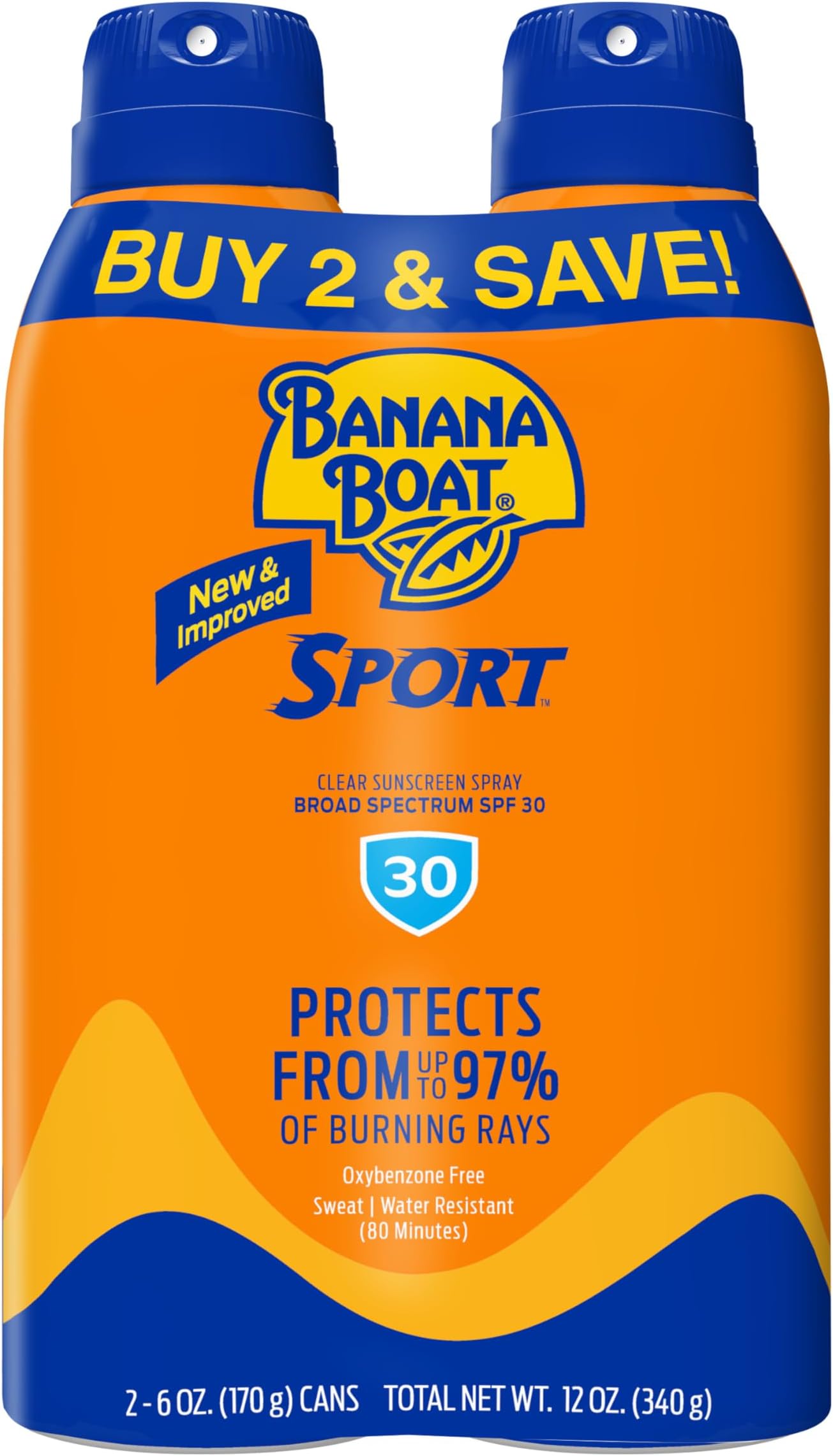 Banana Boat Sport Ultra SPF 30 Sunscreen Spray | Banana Boat Sunscreen Spray SPF 30, Water Resistant, Oxybenzone Free, 6oz each Twin Pack