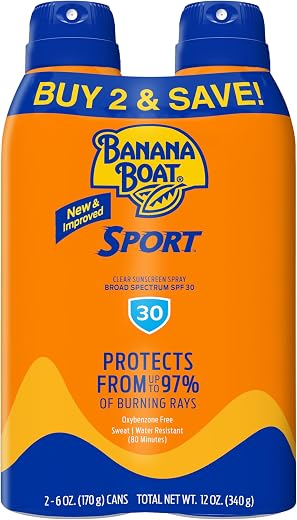 BANANA BOAT Ultra Mist Sport Performance Broad Spectrum Sun Care Sunscreen Spray - Twin Pack - SPF 30, 2 count, 6OZ