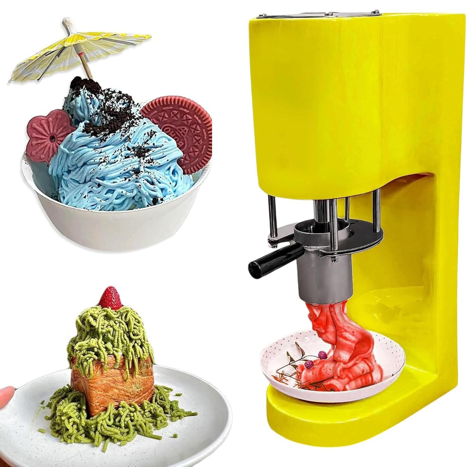 Macchina per Gelato Soft, pressa Professionale per Gelato Spaghetti, 4 stampi per la formatura di Spaghetti, gelatiera elettrica con Avvio a Un Tocco, 7,9 galloni/Ora, per gelaterie Yellow