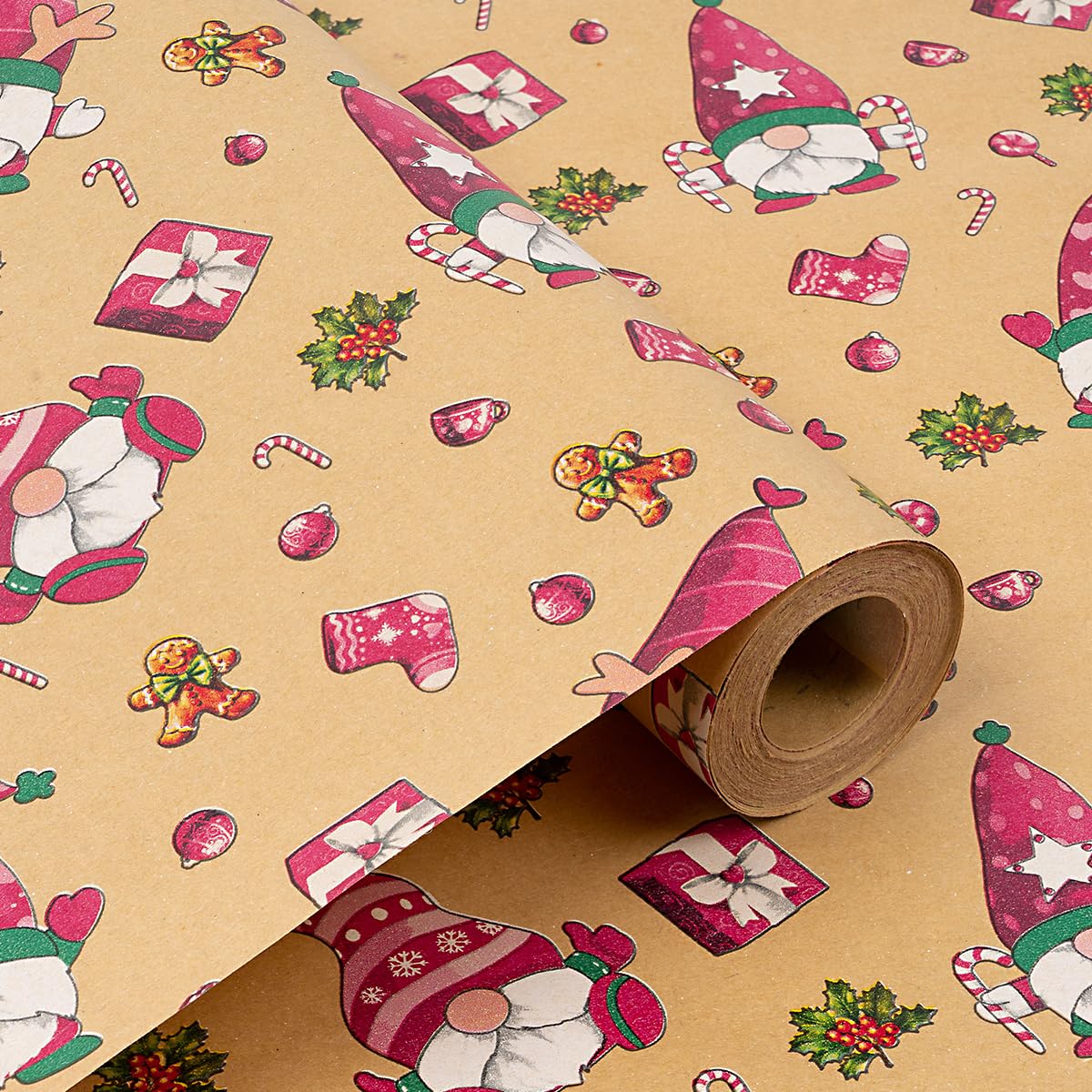 43 cm x 15 m Weihnachtsgeschenkpapierrolle, wiederverwendbar, bedruckt mit verschiedenen Mustern, Geschenkpapier, geeignet für Weihnachten, Hochzeiten, Geburtstage und Partydekorationen
