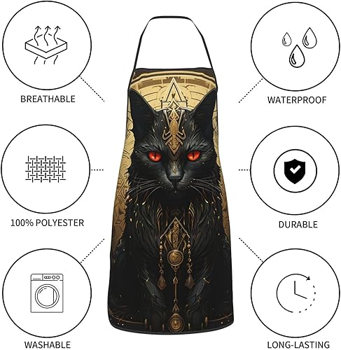 Miniatura 6 de Black Cat ouija Board Occult Mysterious Gold Chef Delantal de cocina con bolsillo, impermeable, delantales de cocina para barbacoa para hombres y