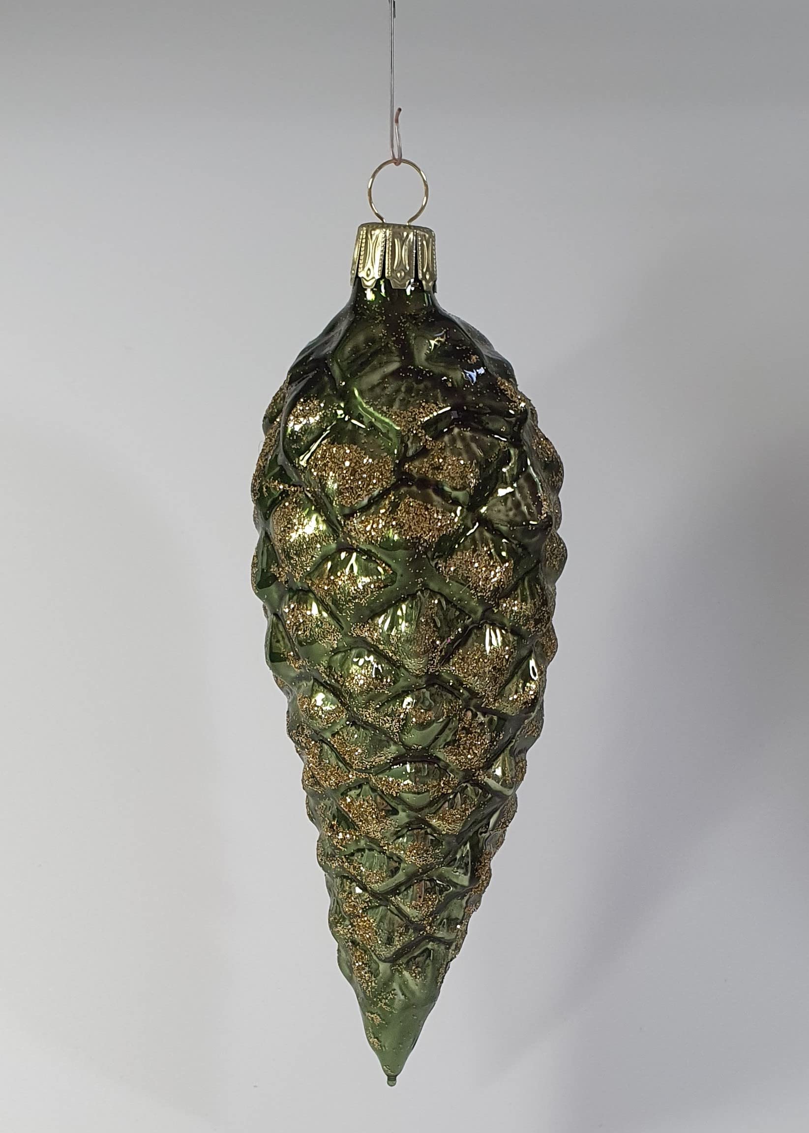 Thüringer Christbaumschmuck Exclusiv Grün Olivgrün Zapfen 12+16cm Handarbeit Germany 6er Set