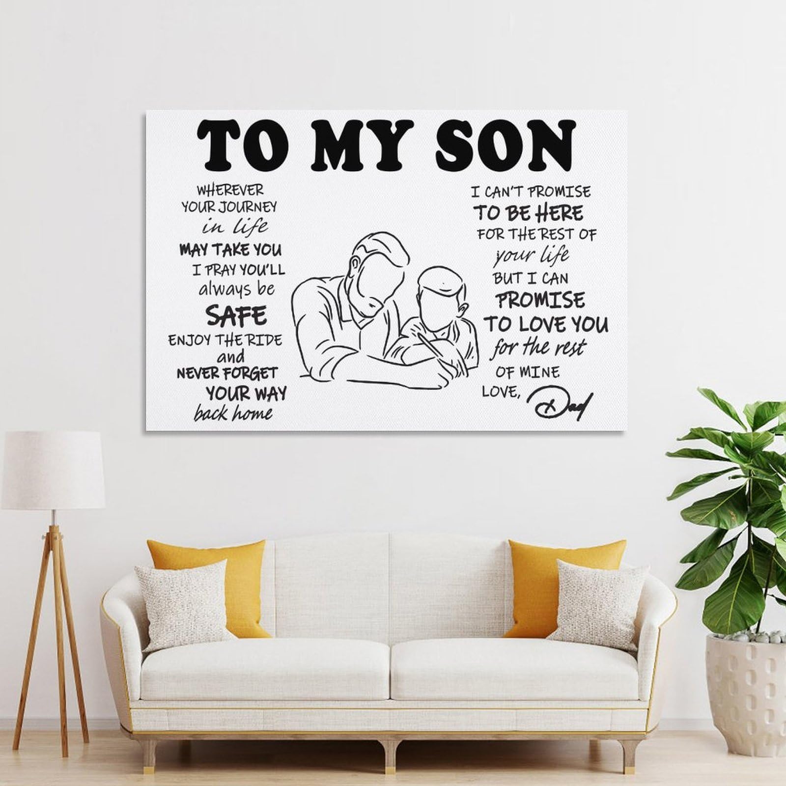 Junmoney To My Son - Fathers Love Canvas Wall Picture, 24x36inch(60x90cm), for Entrance Spaces, Stair Walls Or Halls, A Stylish Accent for Home Entrances
