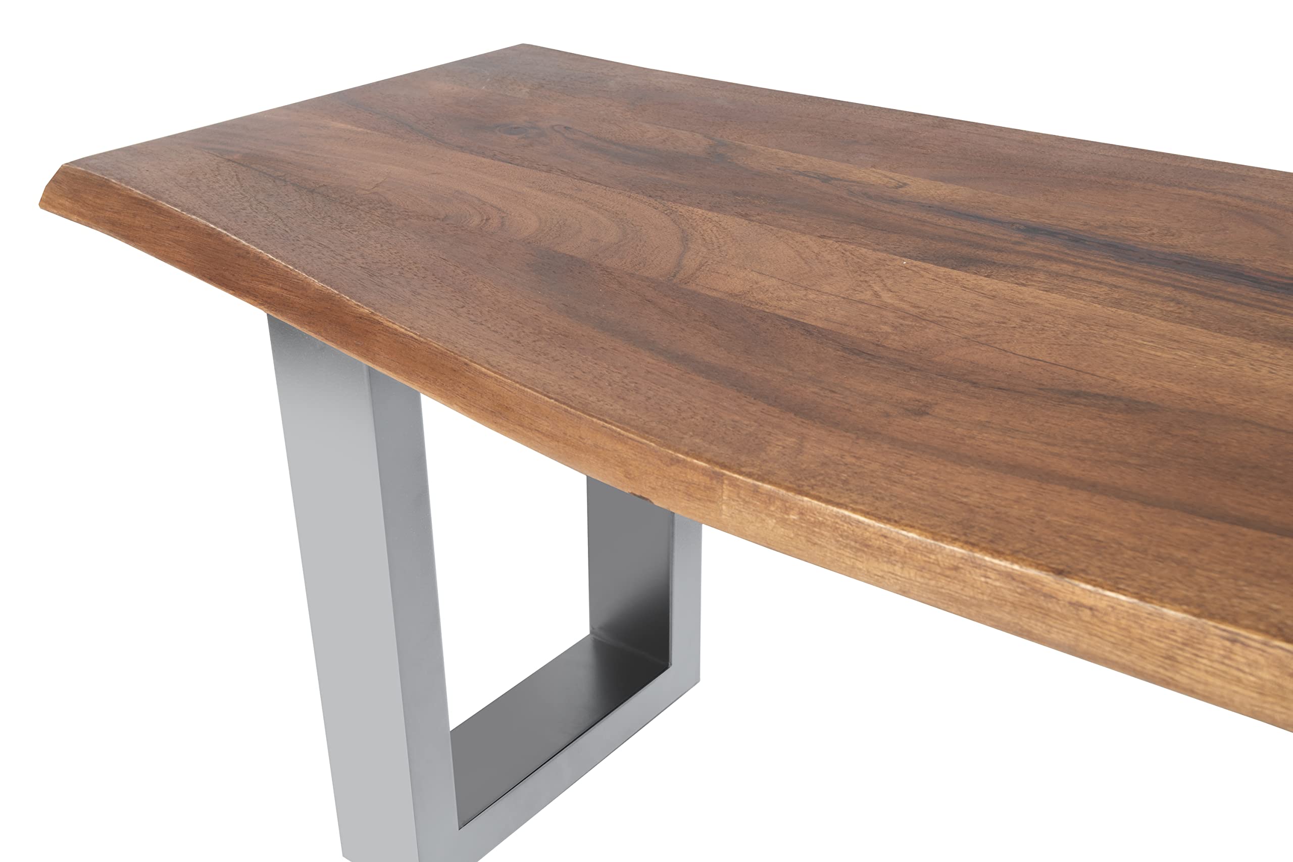 SAM Esszimmerbank 160x42 cm Chicago, Akazienholz nussbaumfarben, Massive Holzbank mit echter Baumkante, Baumkantenbank mit U-Gestell Silber, Sitzbank mit 26 mm Platte