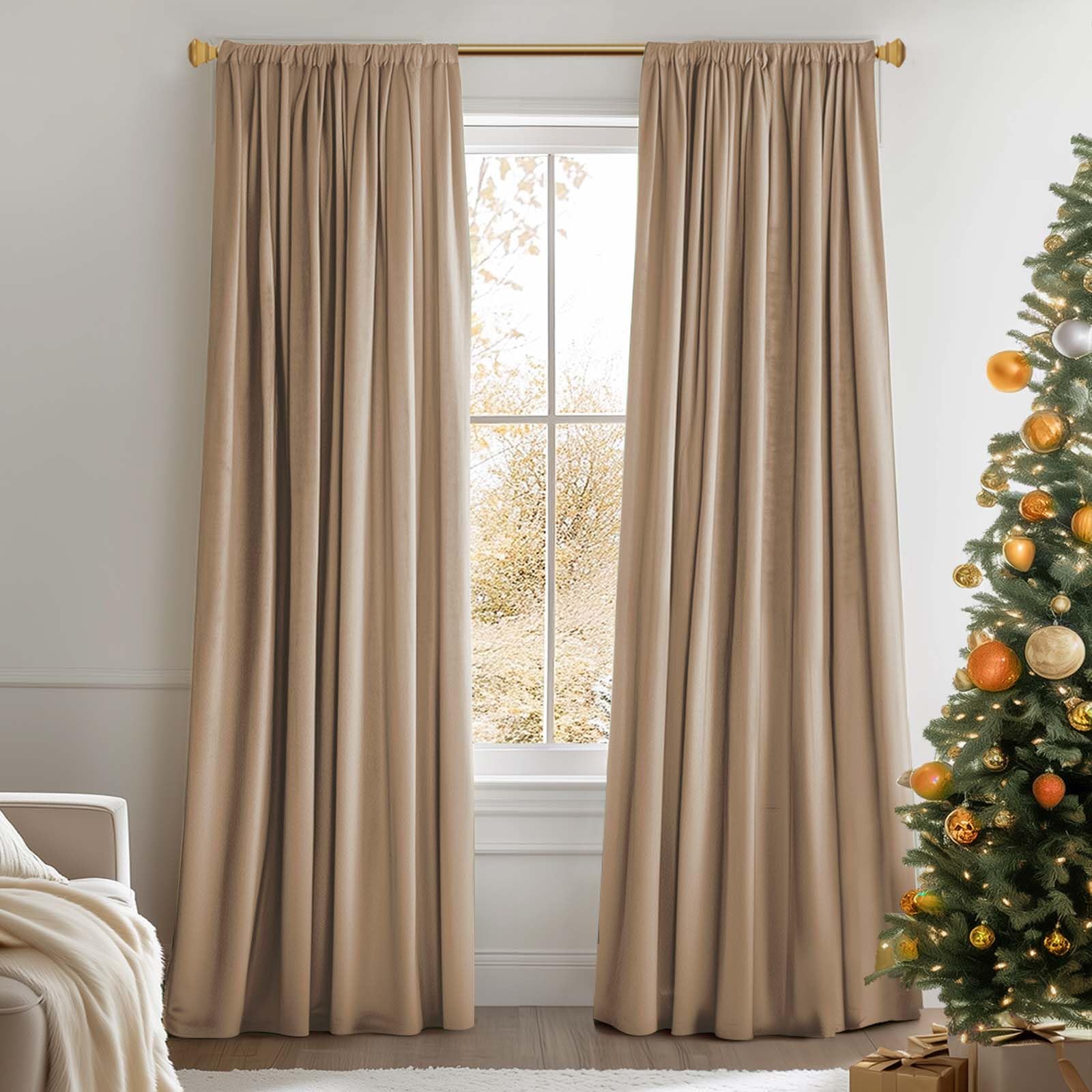 Amazon.com: Lazzzy Velvet Curtain Beige Thermal Insulated Curtains 90 ...